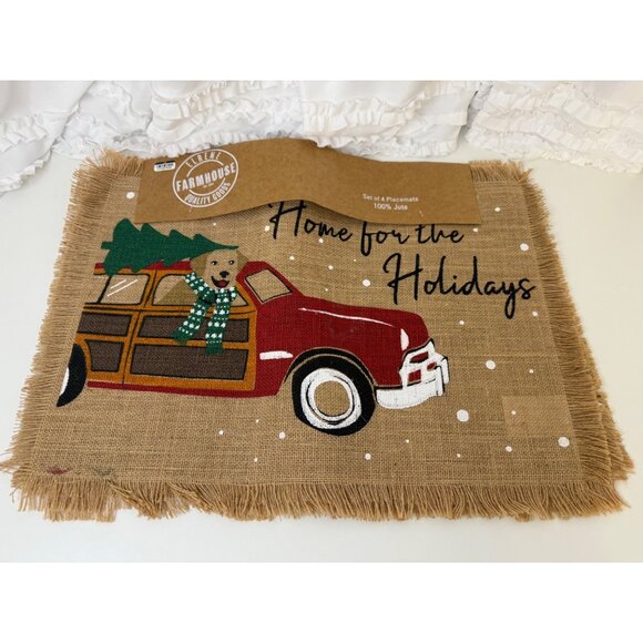 Elrene Home Fashions Set Of 4 Farmhouse "Home For The Holidays" Placemats 13" X - Picture 1 of 6